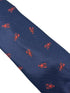 Navy dark blue  tie with embroidered red lobster nautical sea design